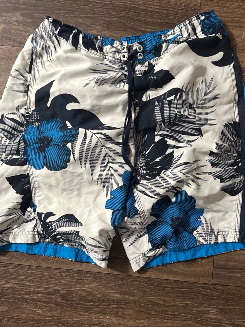 Speedo White Swim Board Shorts with Blue and Black Floral Print